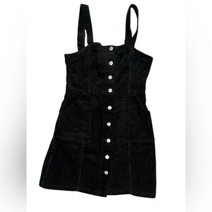 Divided black corduroy overall button-up skirt